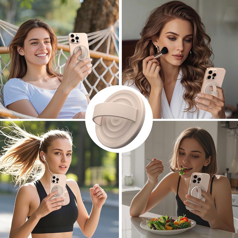 COFFKER Magnetic Phone Grip Ring Holder, Liquid Silicone Magnet Cell Phone Grip Finger Loop, Compatible with Magsafe, Back of Phone for iPhone 17/16/15/14/13/12 Series, Oat - Image 2